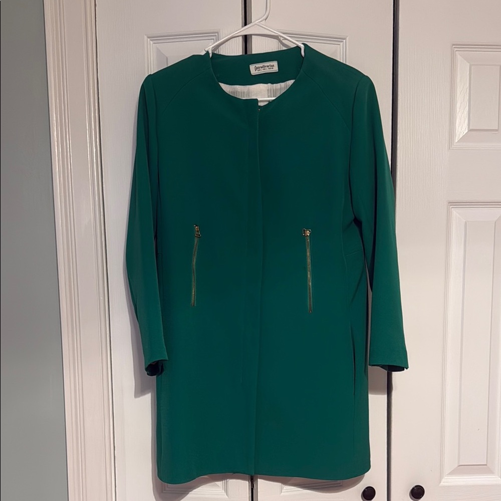 Stradivarius Green Sheath Jacket Crew Neck Long Sleeve